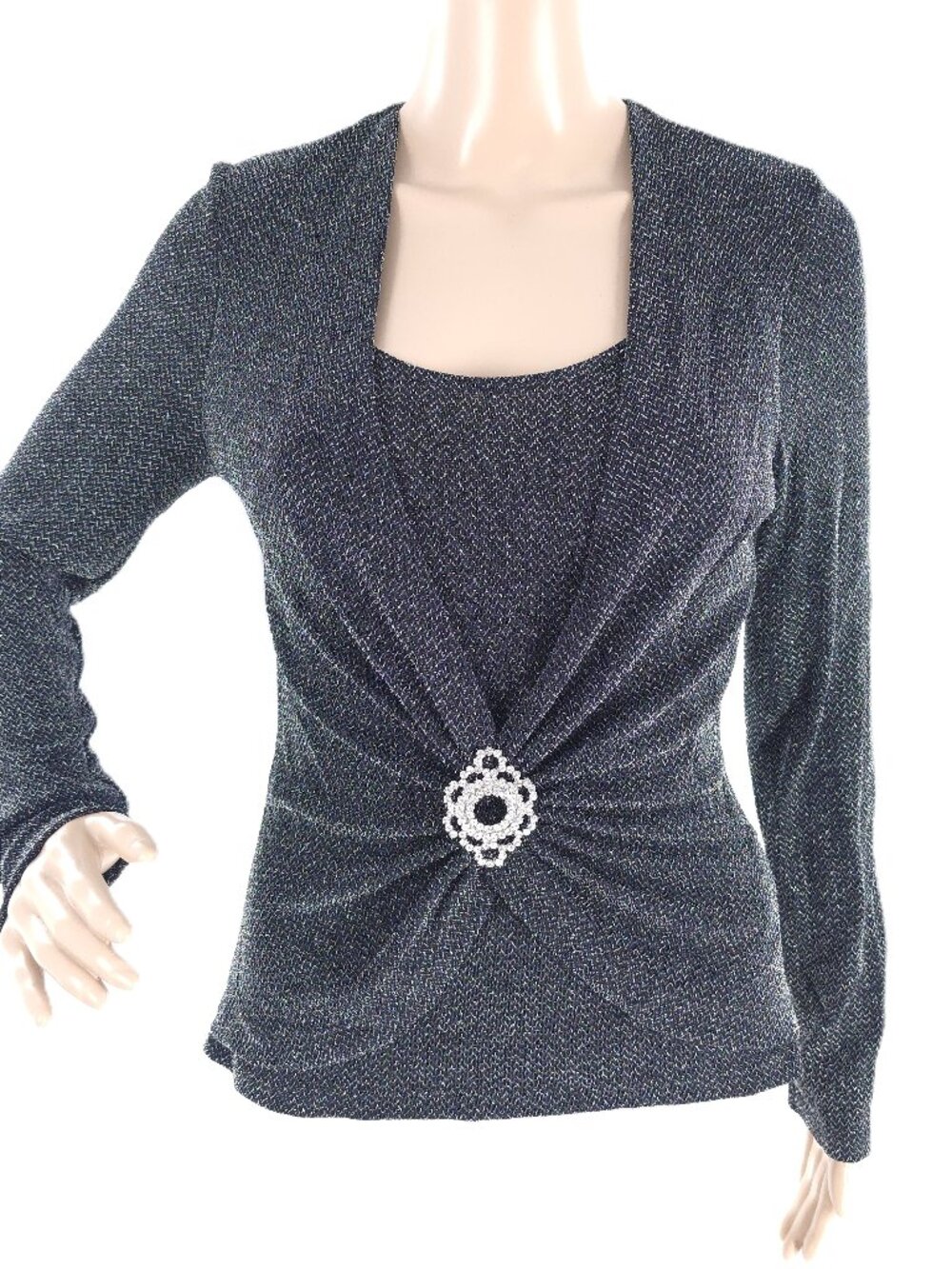 Blu Sage Women Top Blouse Long Sleeves Black Silver Size S - made in USA